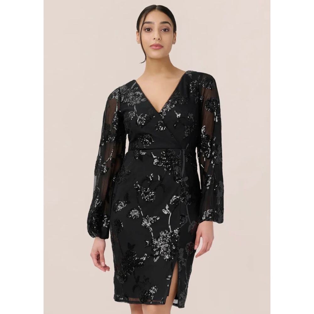 Adrianna Papell Black Floral Midi Dress